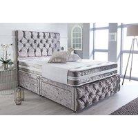 Crushed Velvet Divan Bed W/ Bonnell Memory Sprung Mattress & Cover - 6 Sizes