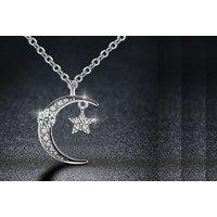Moon & Star Crystal Necklace - Silver