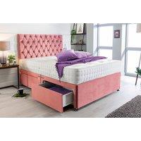 Pink Plush Divan Bed Set With Headboard & Open Sprung Mattress