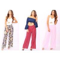 Printed Palazzo Flared Leg Trousers - 6 Designs & Uk Sizes 8-18! - Blue