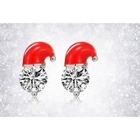 Crystal Santa Hat Christmas Earrings - Silver