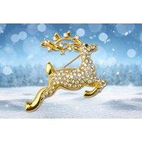 Gold Crystal Festive Dancer Reindeer Brooch - Silver