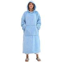 Unisex Blue Oversized Plush Hooded Blanket - Lightweight Fleece Loungewear for All Genders