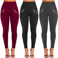 Women'S Fleece Lined Zip Leggings - 6 Colours & 2 Sizes!