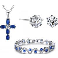Sapphire Jewellery Set With Crystals From Swarovski - Silver