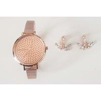 Jessica Rose Glitter Watch & Crystal Earring Set