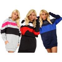 Contrast Stripe Oversized Sweatshirt Dress - Uk Sizes 8-26 - Black