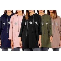 Women'S Oversized Embellished Star Hooded Sweatshirt - 3 Uk Sizes & 6 Colours!