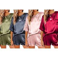 Women'S Two Piece Satin Pyjama Set - 4 Uk Sizes & 4 Colours - Pink