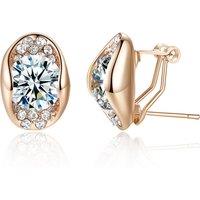 Rose Gold-Plated Stud Earrings with Clear or Amber Crystals - Hypoallergenic, Secure English Lock, Statement Studs