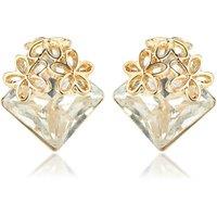 Gold Tone Plated Clip-On Flower & Crystal Earrings