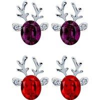 Christmas Reindeer Crystal Earrings - Red & Purple