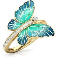 Gold Toned Blue Butterfly Ring - Elegant Statement Jewelry