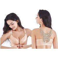 Front-Closure Non-Wired Butterfly Bra - Beige, Black Or Silver