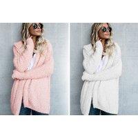Women'S Fluffy Hooded Cardigan - 4 Uk Sizes & 4 Colours! - Khaki