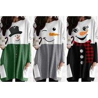 Women'S Snowman Long Sleeve Dress - 5 Uk Sizes & 4 Colours!