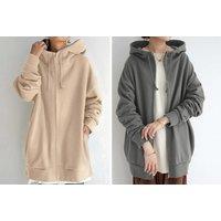 Women'S Oversized Long Sleeve Zip Up Hooded Jacket