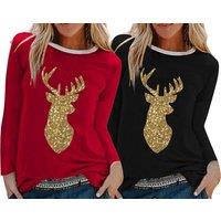 Christmas Sequin Antler Print T-Shirt - 4 Colours