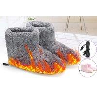 Plush Usb Electric Heated Slippers - Pink & Grey