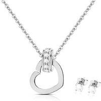 Heart Charm Pendant And Earring - Silver