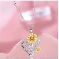 Glorious Sunflower Crystal Heart Pendant