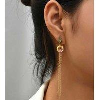 Golden Crystal Leaf And Tassel Earrings