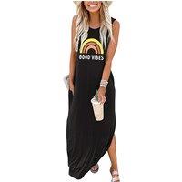 Unisex Black Women'S 'Good Vibes' Vest Dress - Breathable Summer Maxi