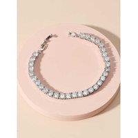 Exquisite Silver Tennis Bracelet With Dazzling Cz Crystals