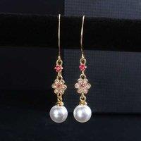 Red Crystal Pearl Drop Dangle Earrings