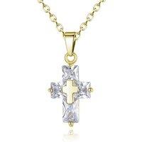 Golden Christian Cross Crystal Necklace - Silver
