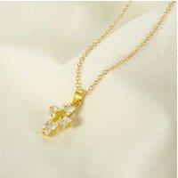 Golden Christian Cross Crystal Necklace - Silver