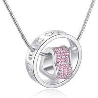 Dazzling Silver Pink Crystal Heart Necklace