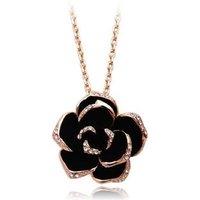 Rose Gold Crystal Black Rose Pendant