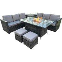 8-Seater Rattan Fire Pit Garden Set - Dark Or Light Grey!