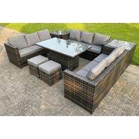 11-Seater U-Shaped Rattan Dining Set With Adjustable Table