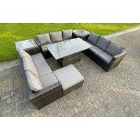 10 Seater Weatherproof Rattan Dining Set With Adjustable Table