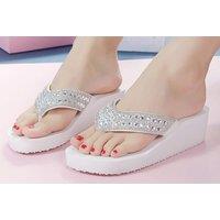 Women'S Rhinestone Wedge Flip Flops - 3 Colours & Uk Sizes 3-6