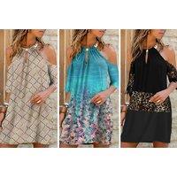 Multicoloured Print Off Shoulder Dress - 5 Sizes & 7 Colours! - Beige