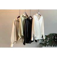 Ladies Long Sleeve Satin Shirt - 5 Uk Sizes & 4 Colours - Black