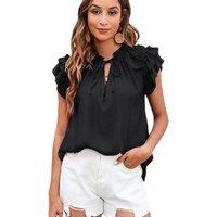 Black Women's Breathable V-Neck Short Sleeve Blouse - 100% Polyester, Relaxed Fit, Summer Top (UK 8-16, 4 Colours)