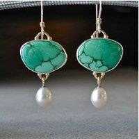 Green Jade Pearl Epoxy Drop Earrings