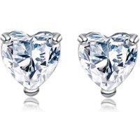 Silver Heart Crystal Stud Earrings