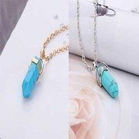 Hexagonal Crystal Turquoise Necklace - Silver