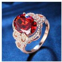 Rose Gold Flower Red Crystal Ring