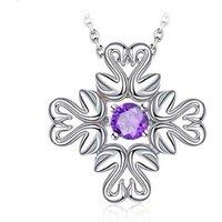 Silver Cross With Dazzling Purple Crystal Pendant