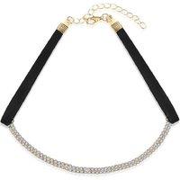 Glistening Gold-Tone Crystal & Black Ribbon Necklace