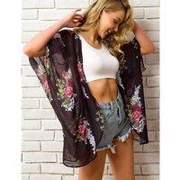 Womens Black Breathable Summer Kaftan - Enchanting Floral Design