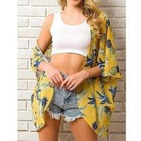 Womens Stunning Floral Beach Kaftan - Sunlit Yellow