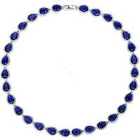 Whitegold Blue Sapphire Diamond Necklace - White Gold