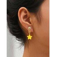 Gold Star Dangle Earrings With Zirconia